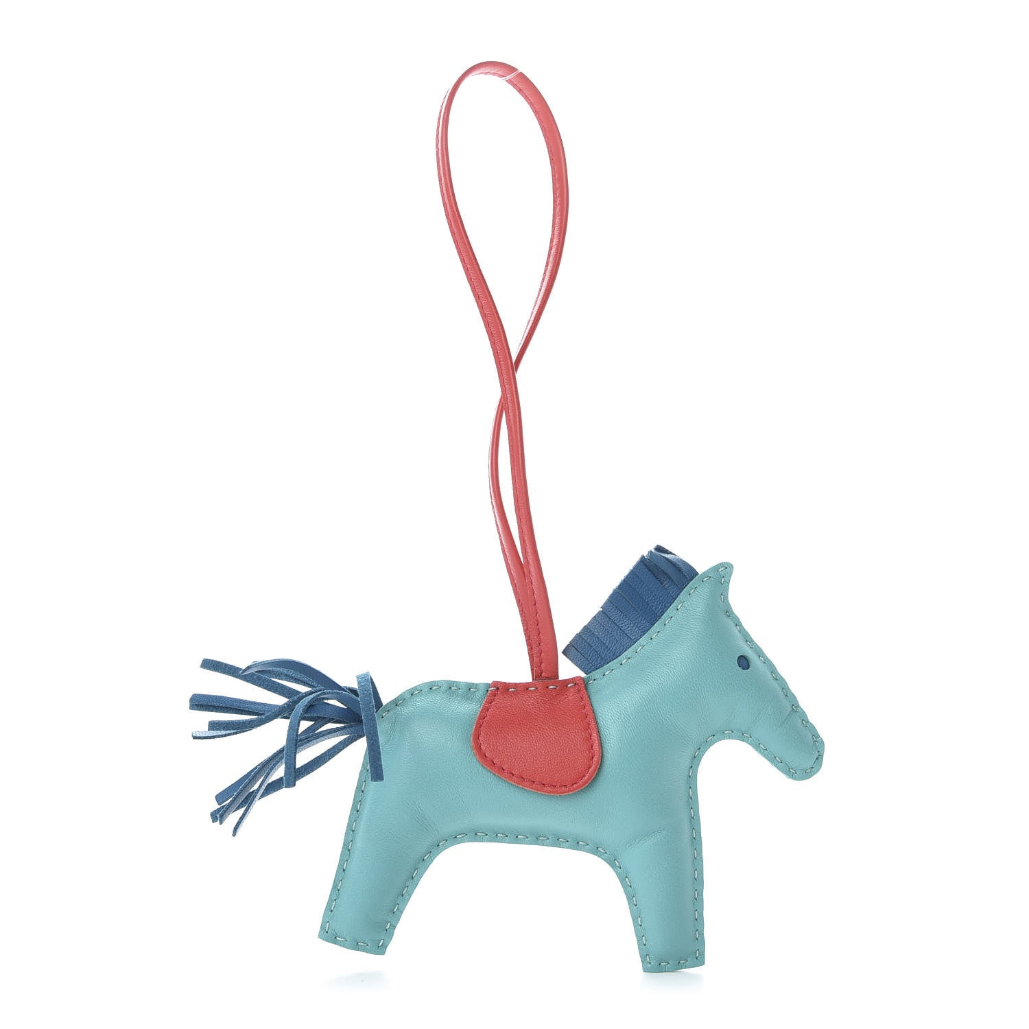 Hermes Milo Lambskin Grigri Rodeo Horse Bag Charm PM Lagoon Rose Texas 1 of 5