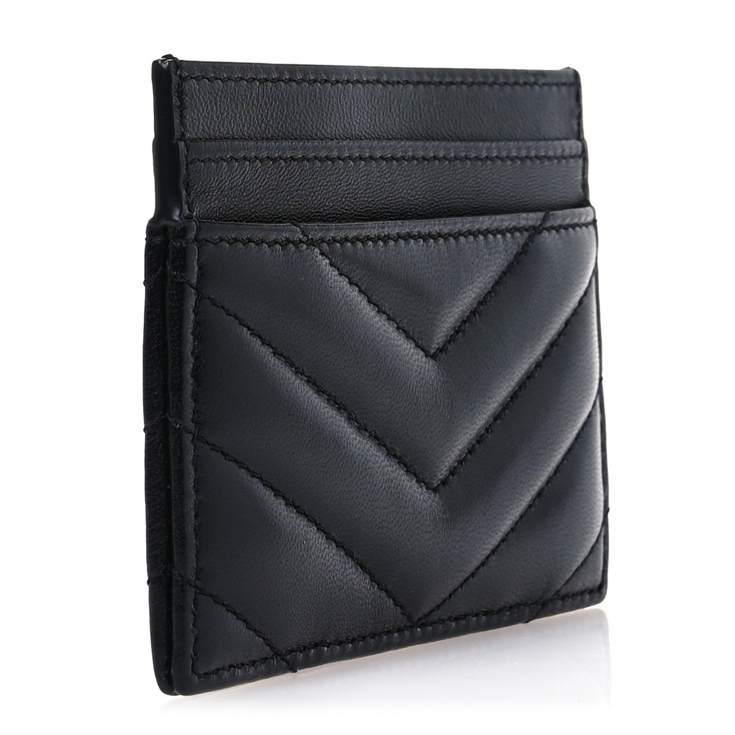 Lambskin Matelasse Chevron Monogram Credit Card Case Black