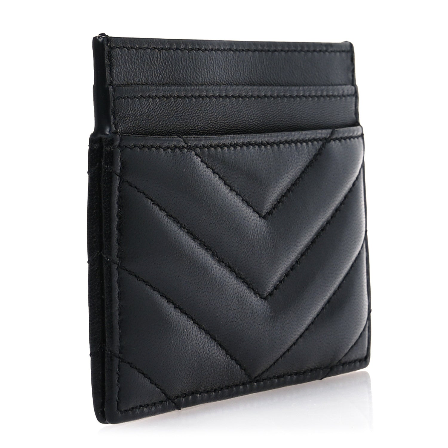 Saint Laurent Lambskin Matelasse Chevron Monogram Credit Card Case Black 3 of 9