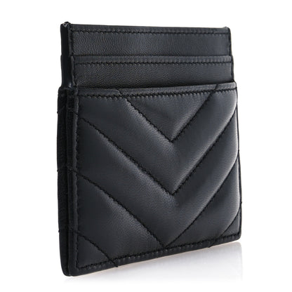 Saint Laurent Lambskin Matelasse Chevron Monogram Credit Card Case Black 3 of 9