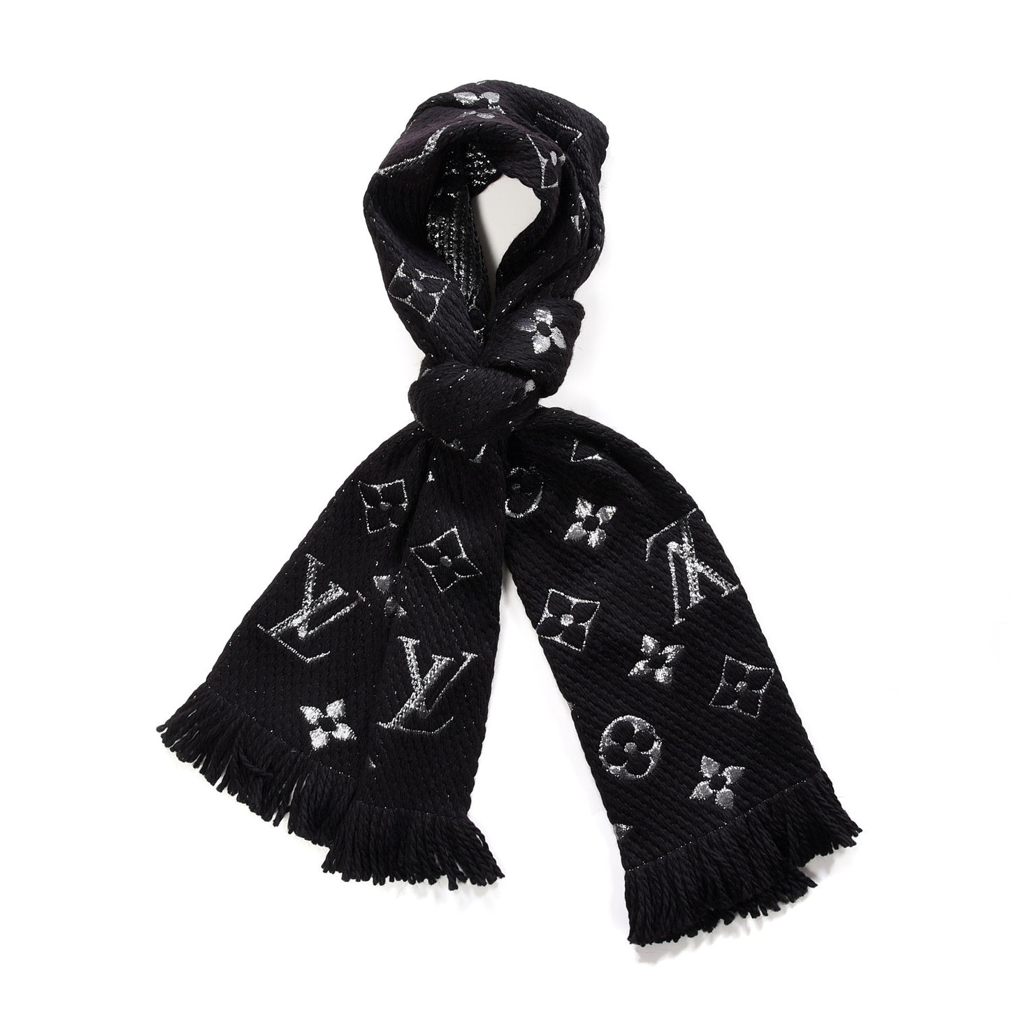 Wool Silk Logomania Shine Scarf Black