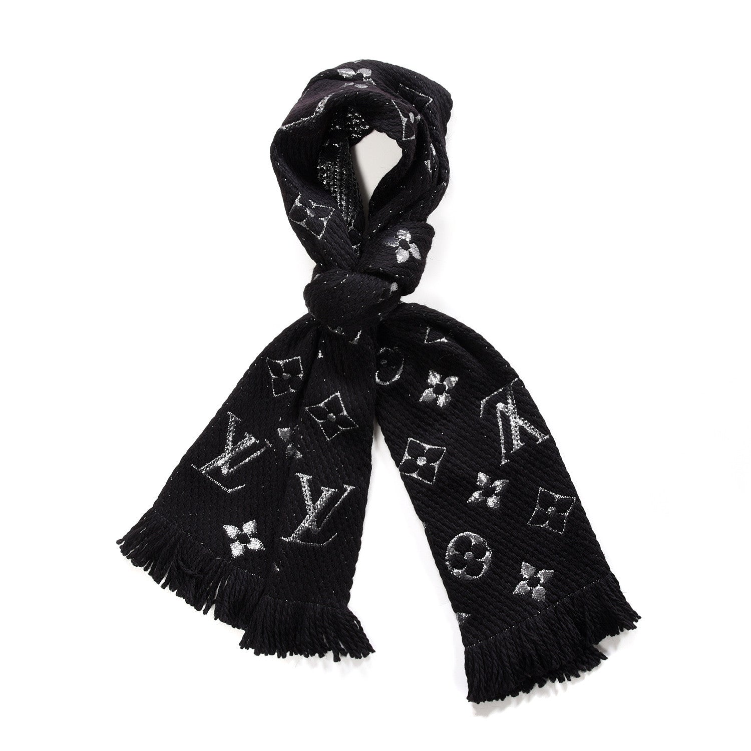 Louis Vuitton Wool Silk Logomania Shine Scarf Black 1 of 4