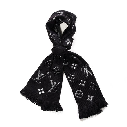 Louis Vuitton Wool Silk Logomania Shine Scarf Black 1 of 4