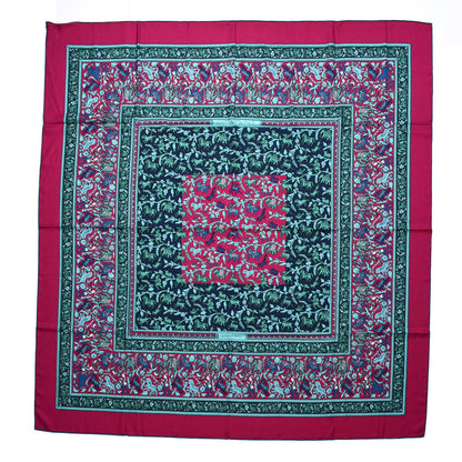 Hermes Cashmere Silk Chasse En Inde Shawl 140 Fuchsia Vert Marine 1 of 4