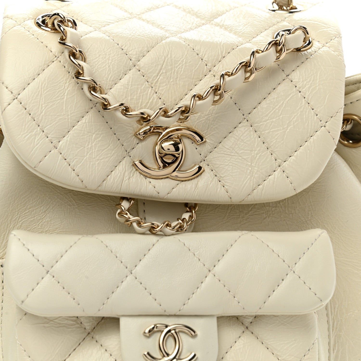 Chanel Glazed Aged Calfskin Quilted Small Duma Drawstring Backpack White 8 of 11