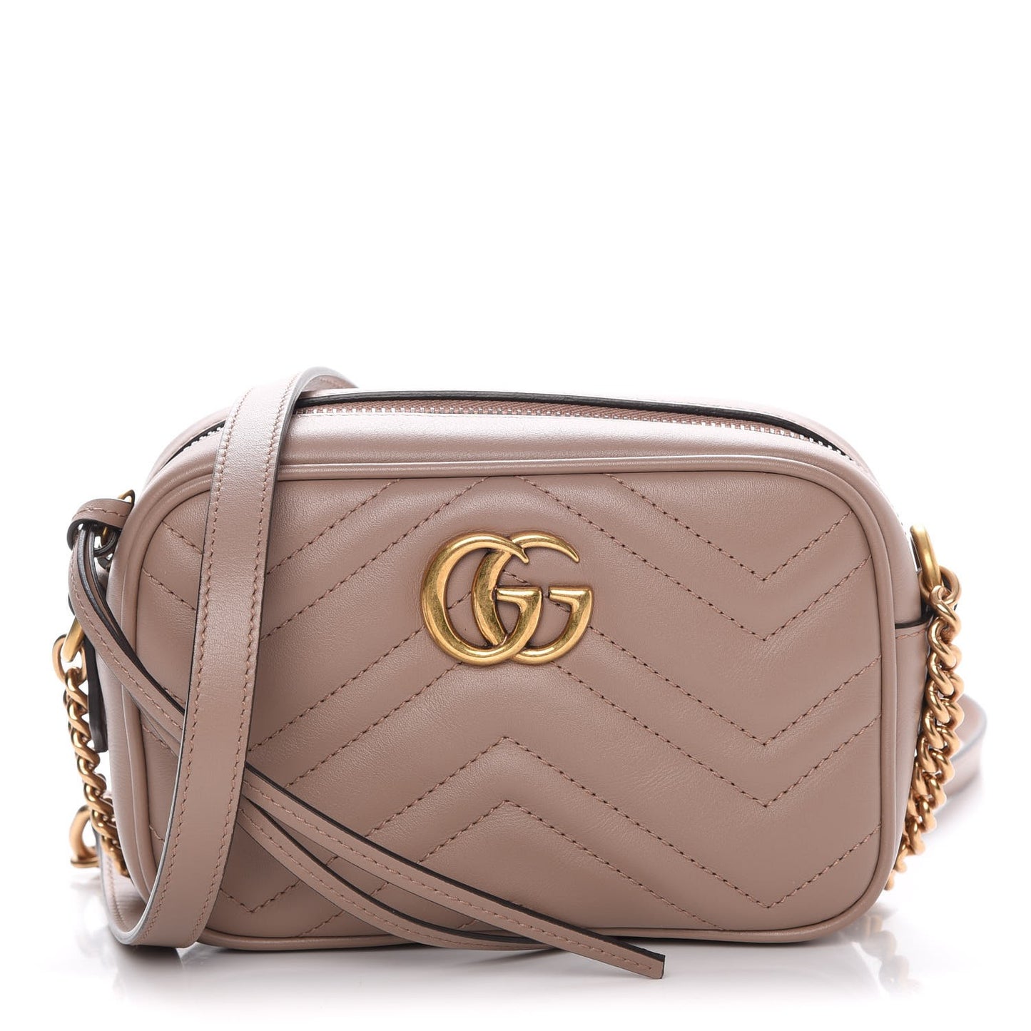 Calfskin Matelasse Mini GG Marmont Chain Shoulder Bag Nude