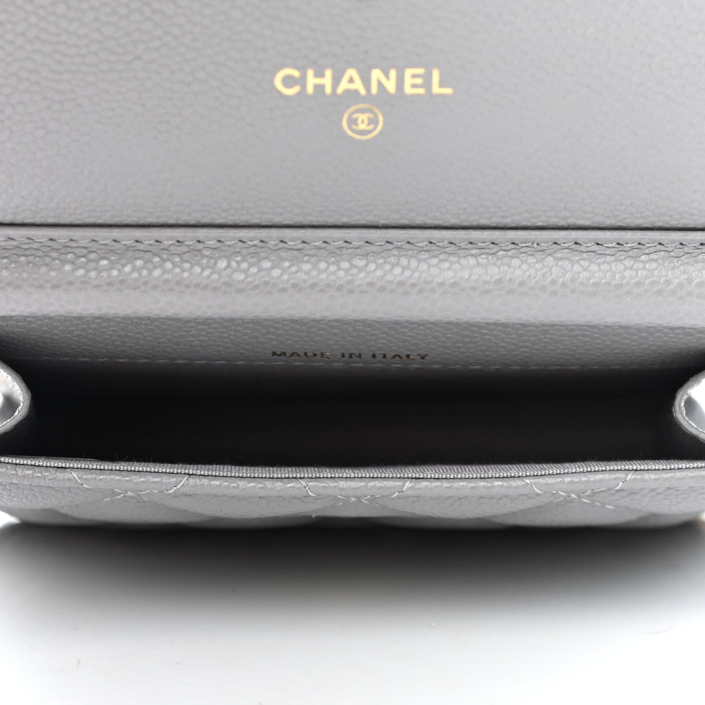 Caviar Quilted Miss Coco Clutch With Chain Grey