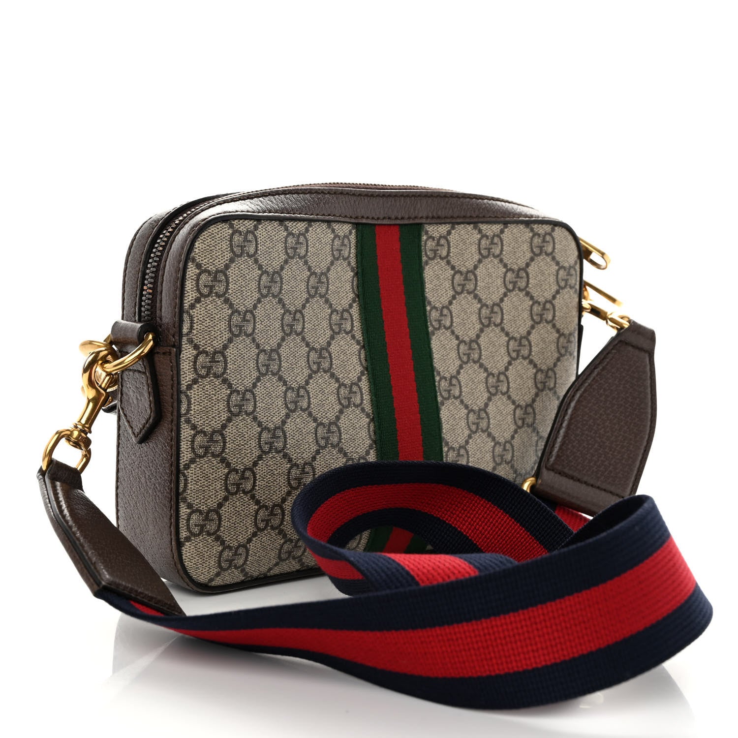 Gucci GG Supreme Monogram Textured Dollar Calfskin Web Ophidia Wristlet Shoulder Bag Beige Ebony New Acero 3 of 10