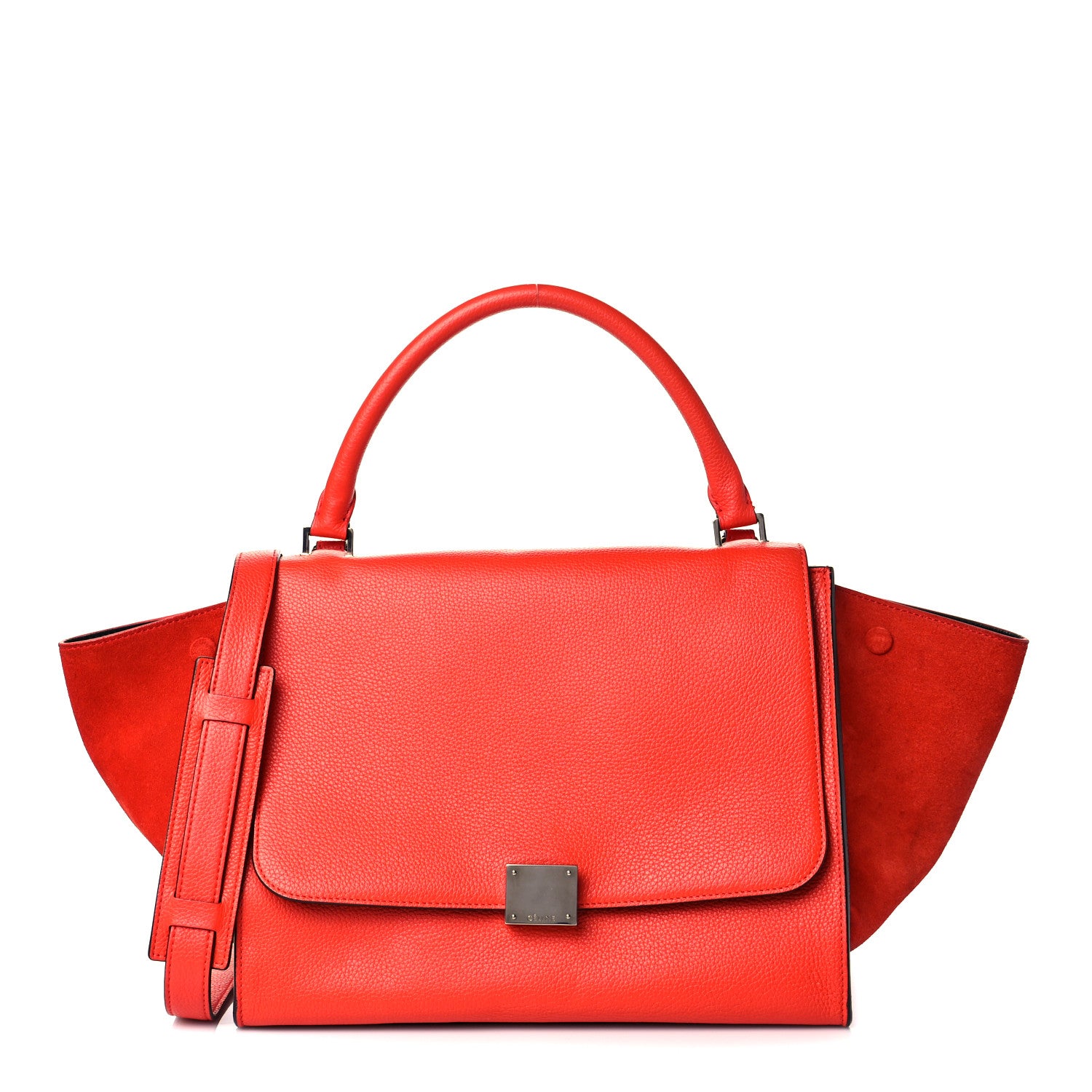 Celine Drummed Calfskin Suede Medium Trapeze Vermillion 1 of 12