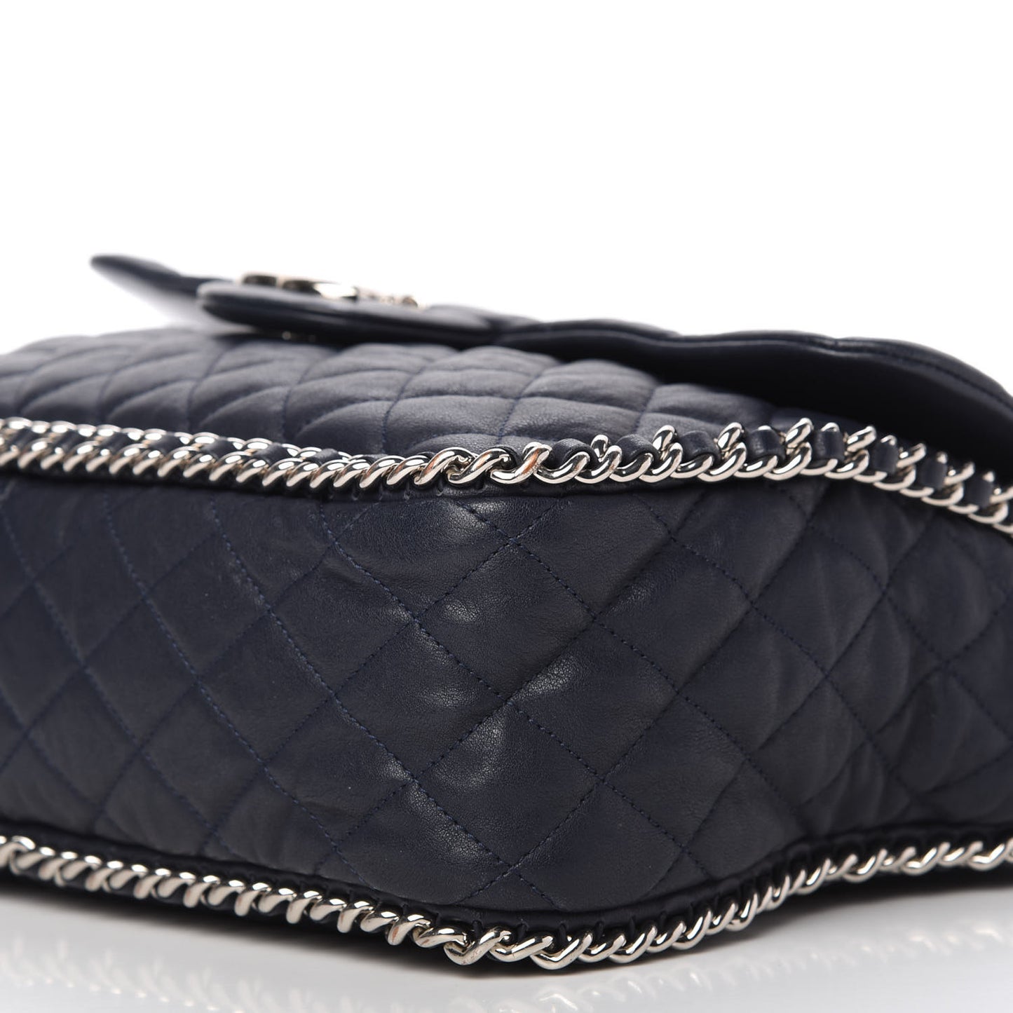 Washed Lambskin Quilted Chain Around Maxi Flap Dark Navy Blue