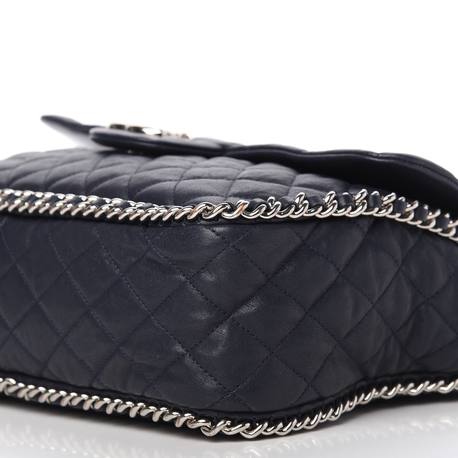 Chanel Washed Lambskin Quilted Chain Around Maxi Flap Dark Navy Blue 7 of 10