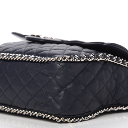 Chanel Washed Lambskin Quilted Chain Around Maxi Flap Dark Navy Blue 7 of 10