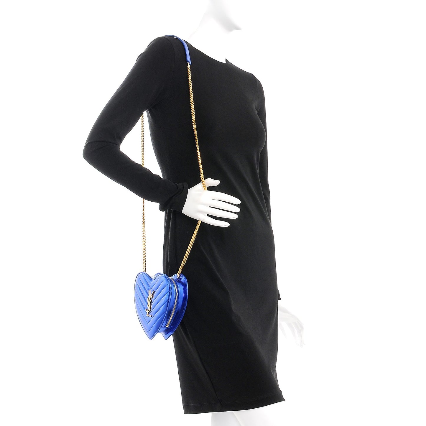 Metallic Calfskin Matelasse Small Love Heart Chain Bag Blue Royal