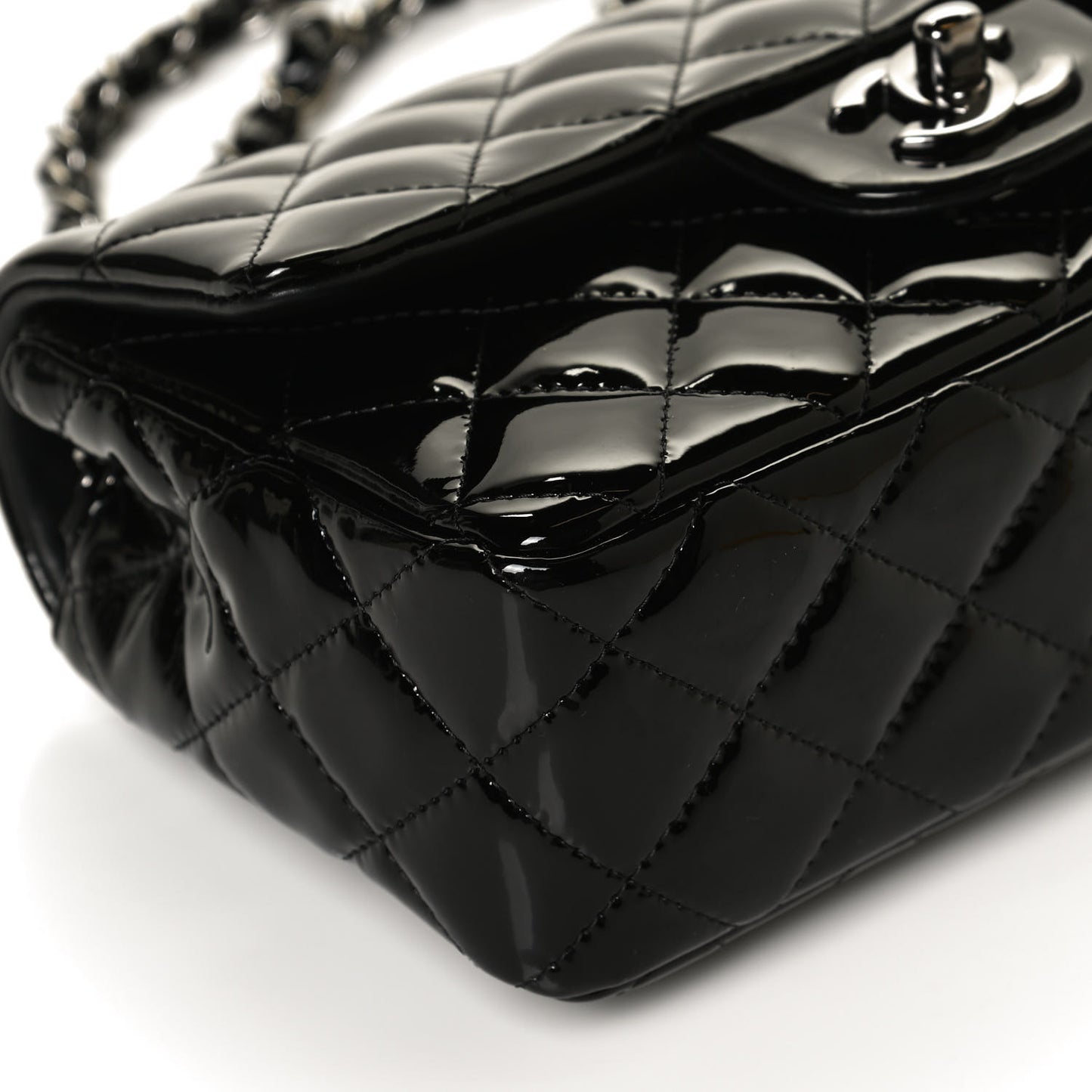 Patent Calfskin Quilted Mini Rectangular Flap Black