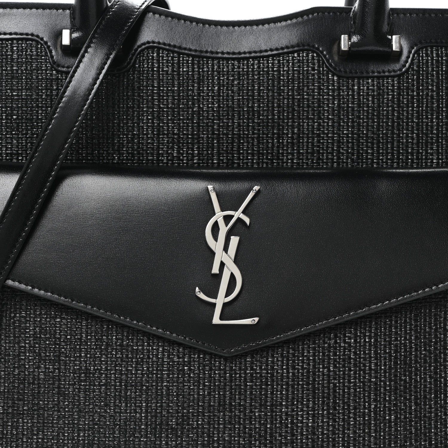 Saint Laurent Raffia Shiny Calfskin Large Uptown Tote Black 8 of 10