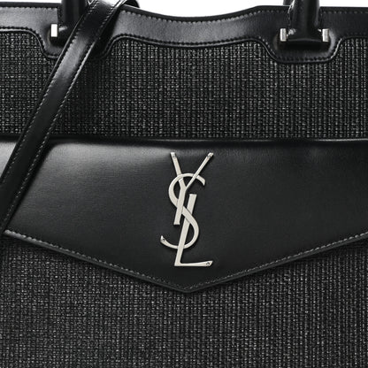 Saint Laurent Raffia Shiny Calfskin Large Uptown Tote Black 8 of 10