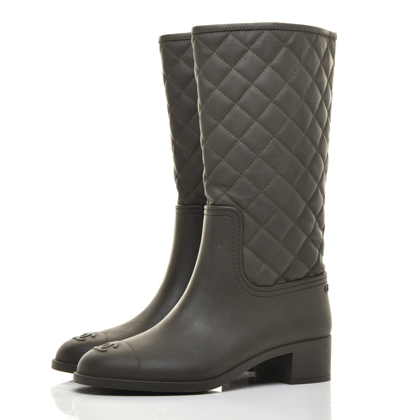 Rubber Quilted Rain Boots 38 Green