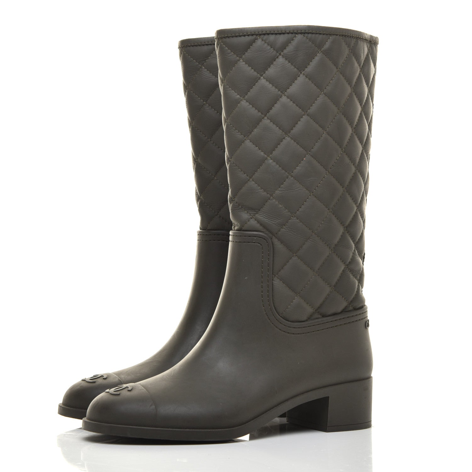 Chanel Rubber Quilted Rain Boots 38 Green 3 of 8