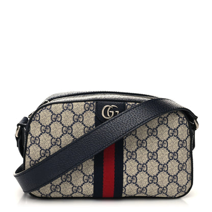 Gucci GG Supreme Monogram Textured Dollar Calfskin Web Small Ophidia Camera Bag Beige Blue 1 of 11