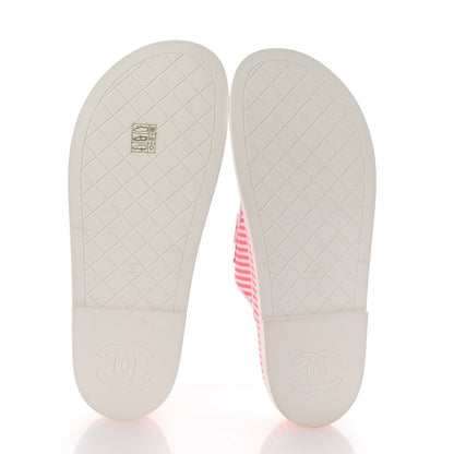 Chanel Printed Cotton Velcro Dad Flat Mules 41 White Pink 6 of 10