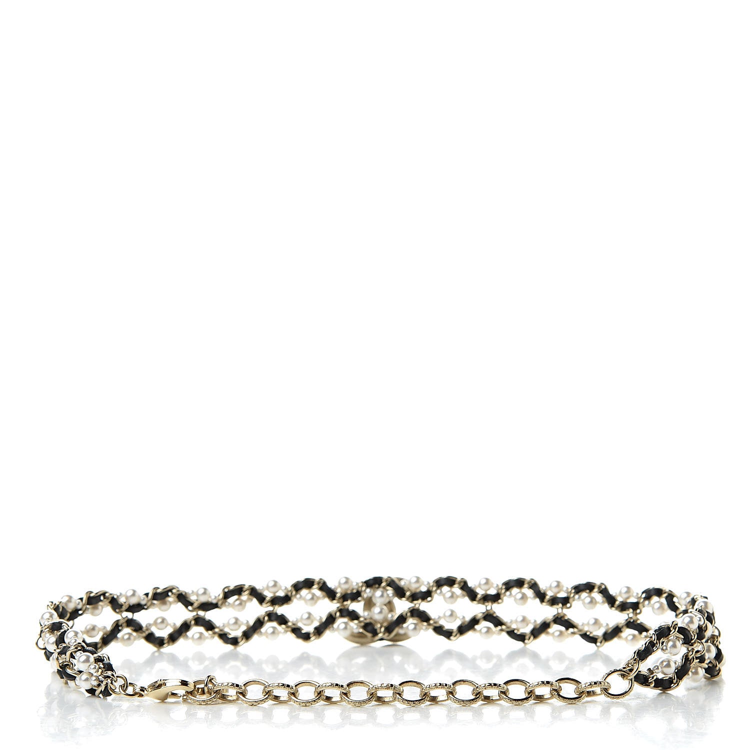 Chanel Pearl Lambskin CC Chain Twist Choker Necklace Black Gold 3 of 4