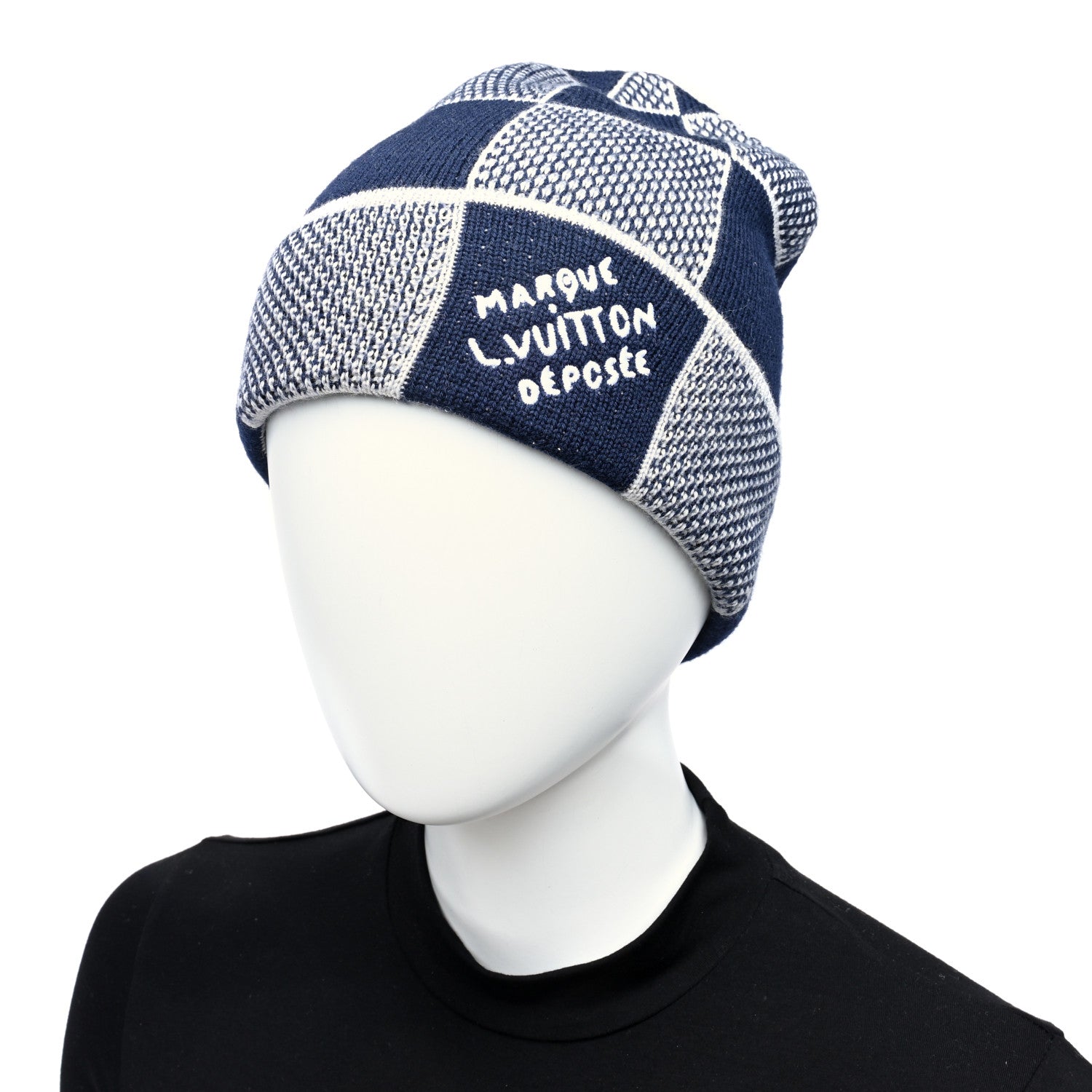 Louis Vuitton Wool Damier Heritage Beanie Navy Blue 1600472
