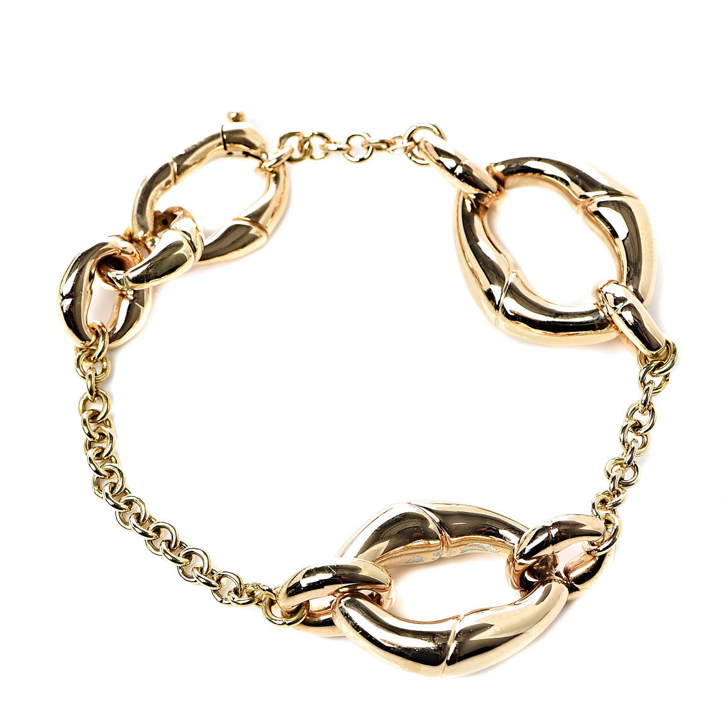 18K Yellow Gold Bamboo Link Chain Bracelet