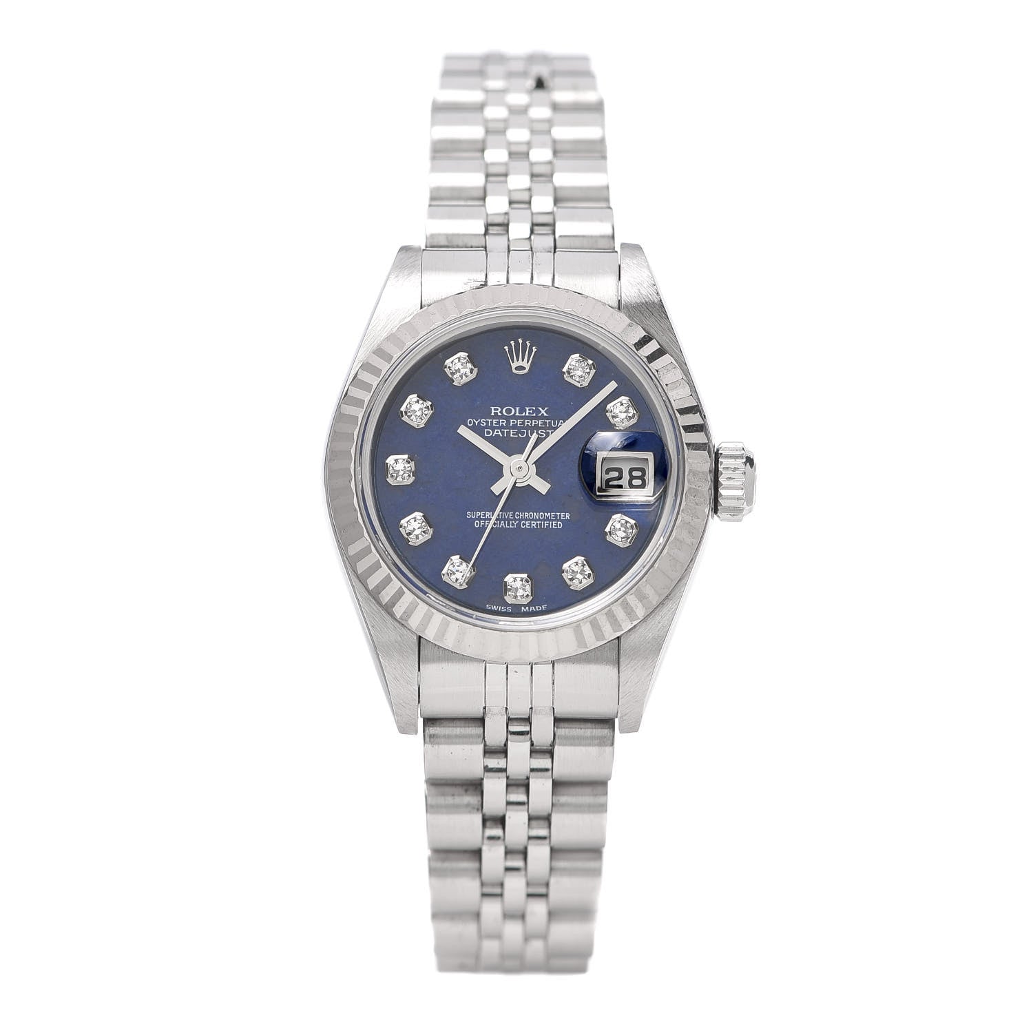 Rolex Stainless Steel 18K White Gold Diamond 26mm Oyster Perpetual Datejust Watch Sodalite 79174 1 of 7