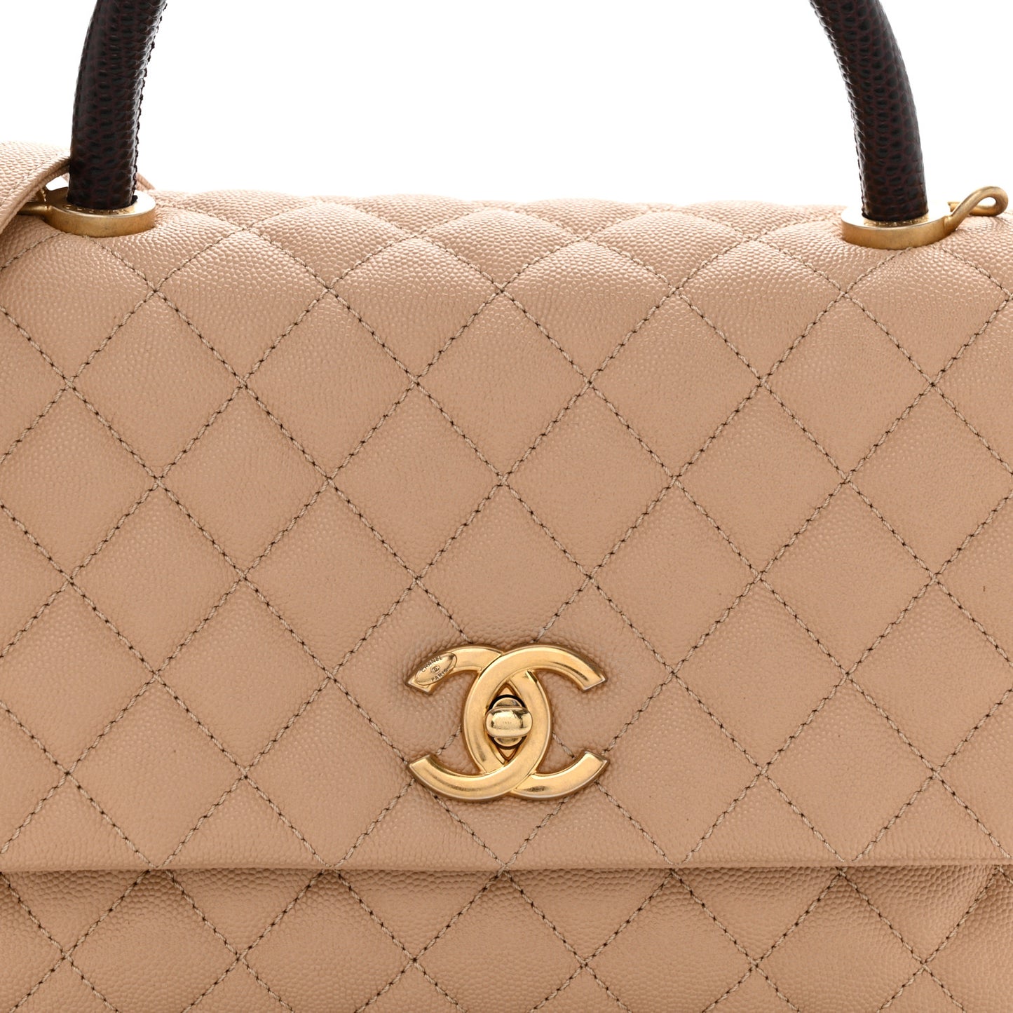 Caviar Lizard Embossed Quilted Small Coco Handle Flap Beige