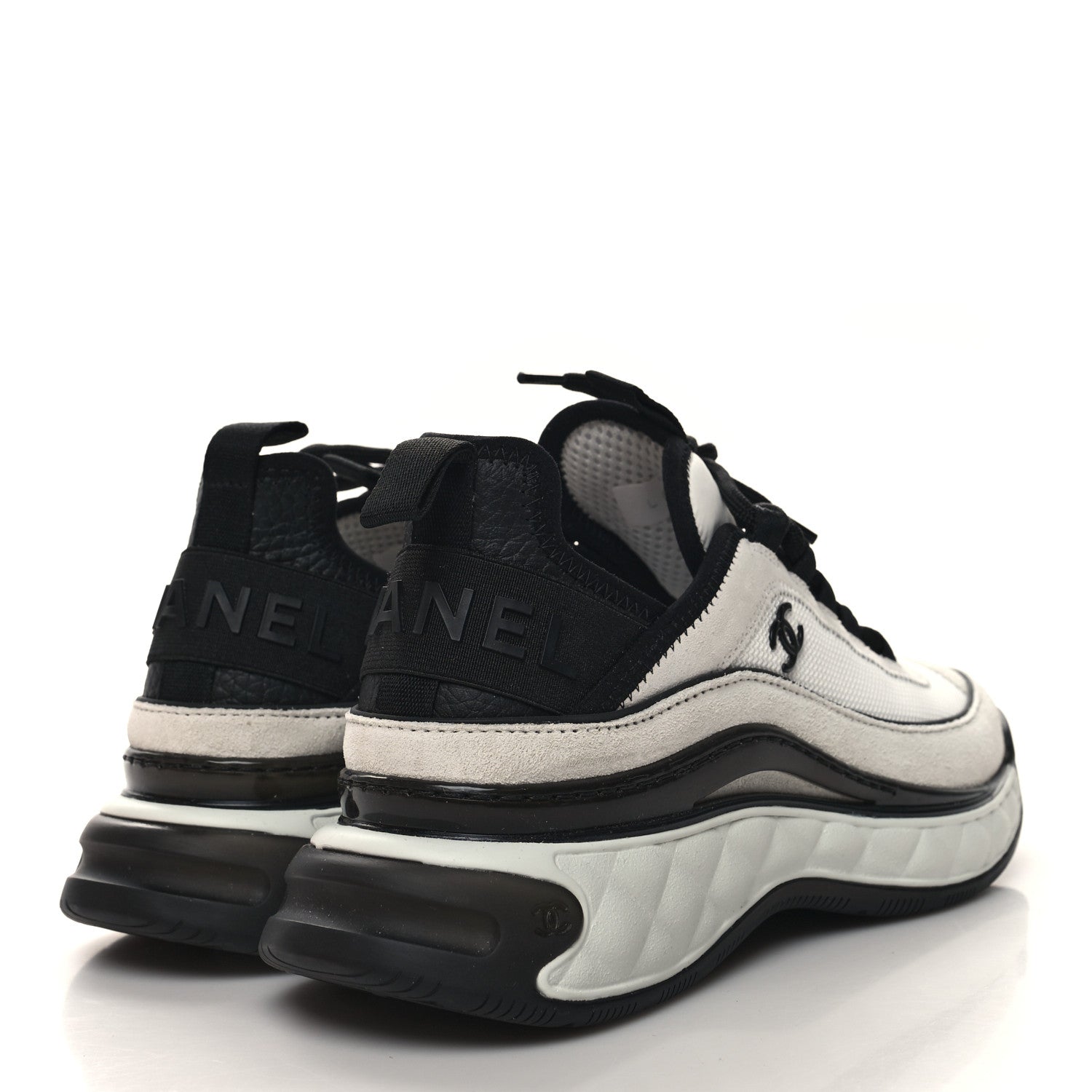 Chanel Fabric Suede Calfskin CC Sneakers 38 White Light Grey 4 of 8
