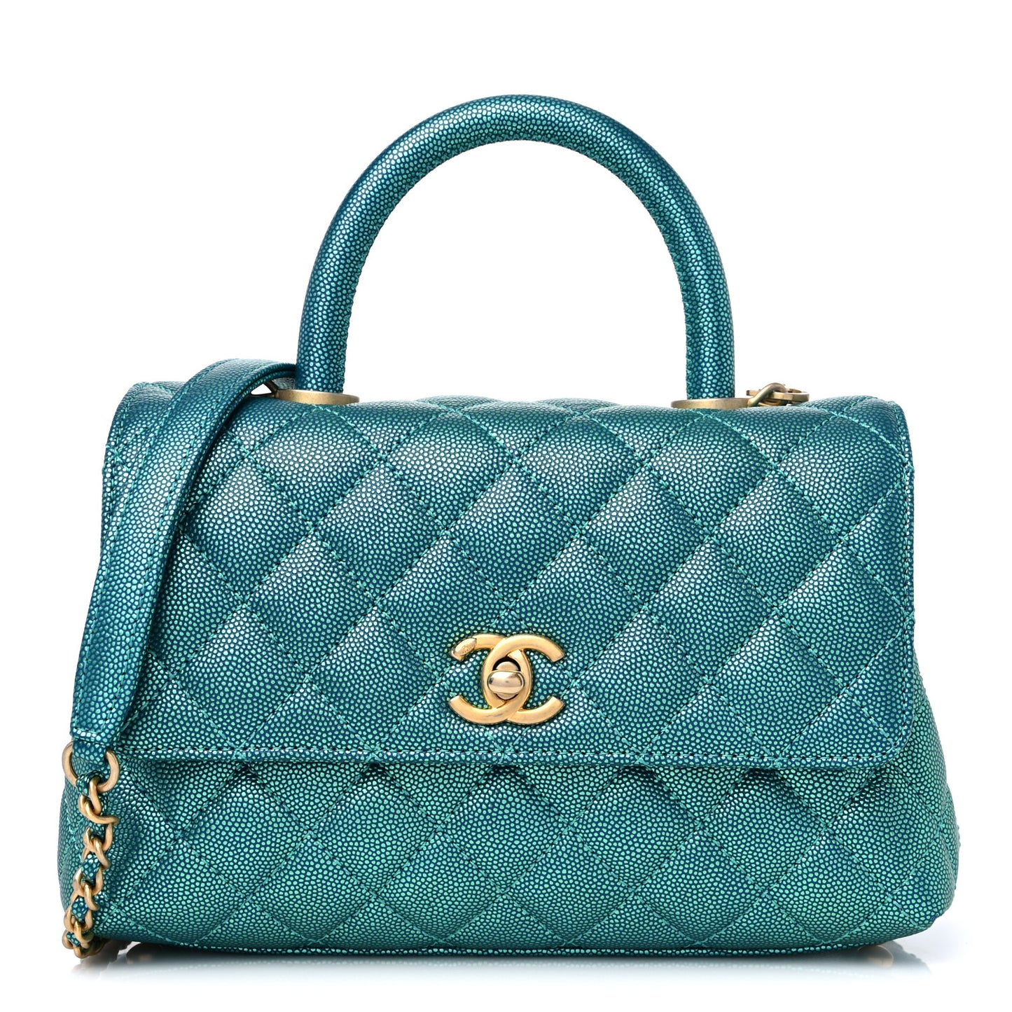 Metallic Caviar Quilted Mini Coco Handle Flap Blue