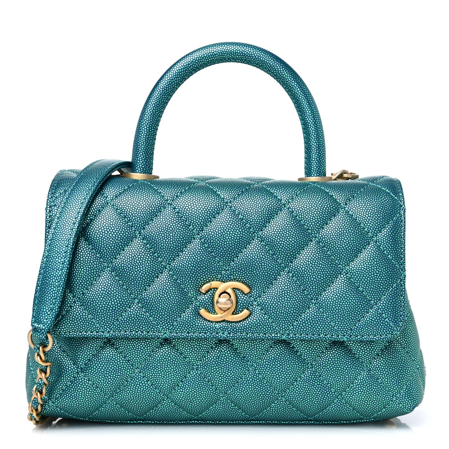 Chanel Metallic Caviar Quilted Mini Coco Handle Flap Blue 1 of 9