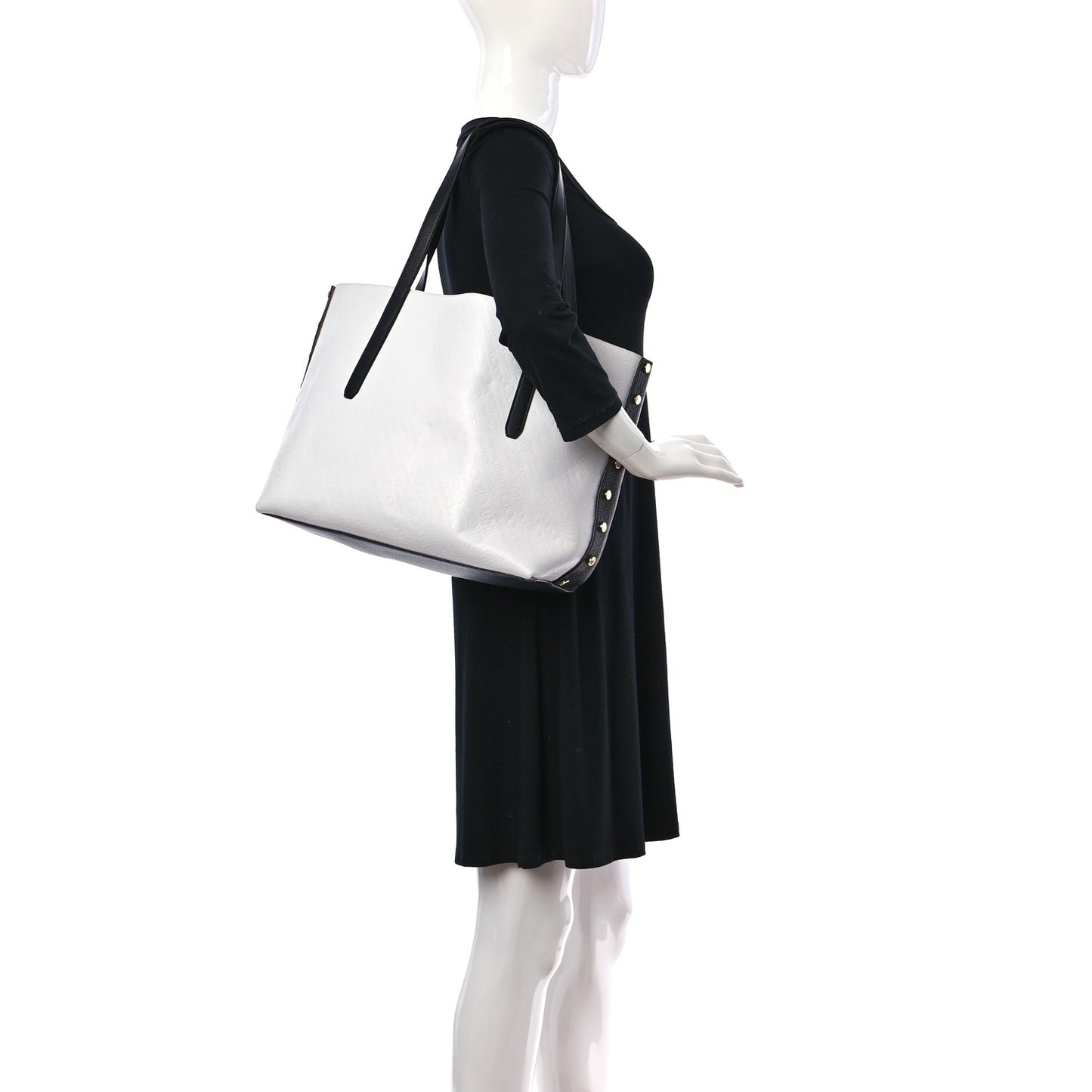 Calfskin Logo Embossed Twist East West Tote White Black