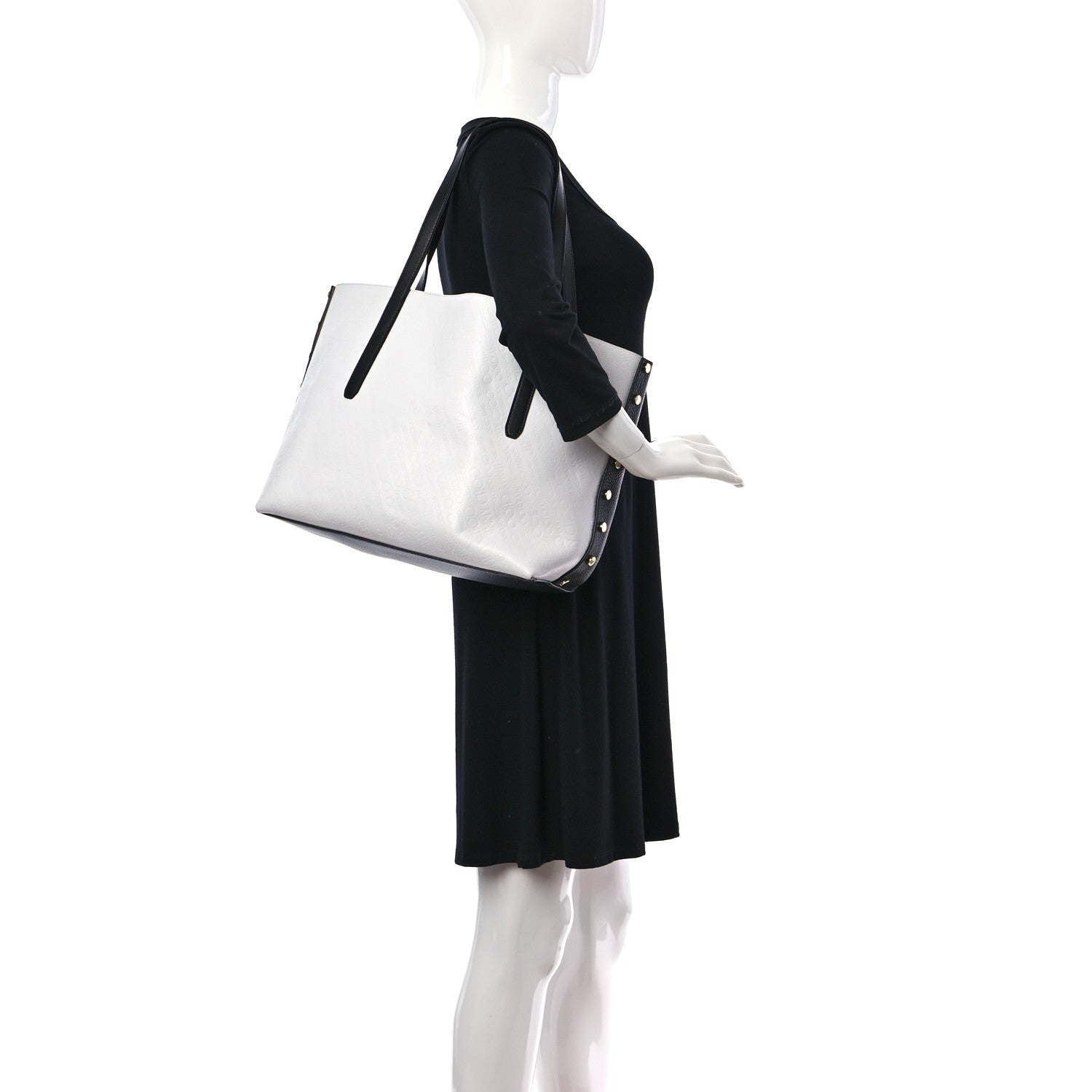 Jimmy Choo Calfskin Logo Embossed Twist East West Tote White Black 2 of 10