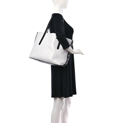 Jimmy Choo Calfskin Logo Embossed Twist East West Tote White Black 2 of 10