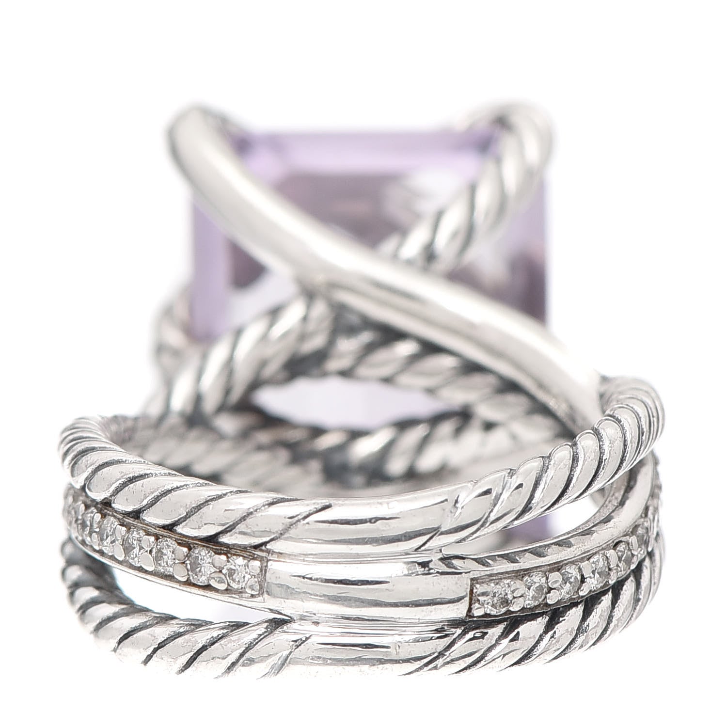David Yurman Sterling Sterling Silver Diamond Lavender Amethyst 16mm Cable Wrap Ring 49 4.75 3 of 4