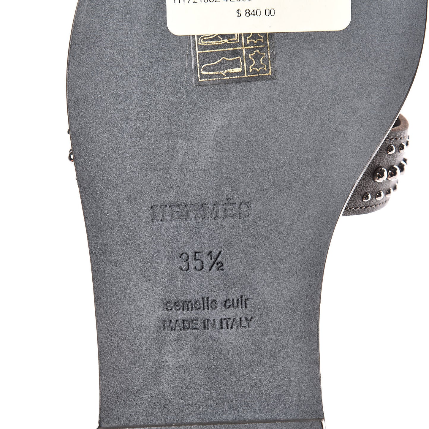 Calfskin Studded Oran Sandals 35.5 Gris Galet