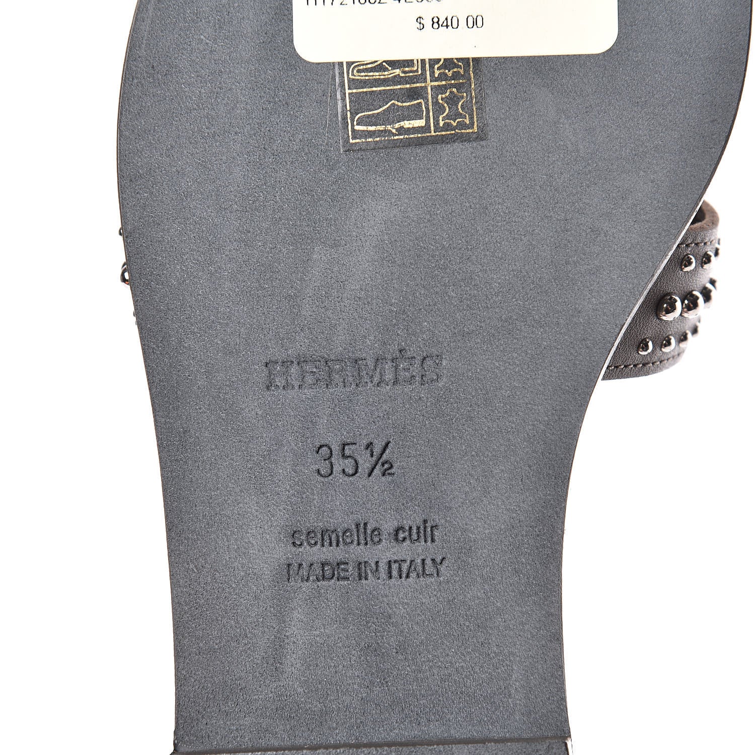 Hermes Calfskin Studded Oran Sandals 35.5 Gris Galet 6 of 9
