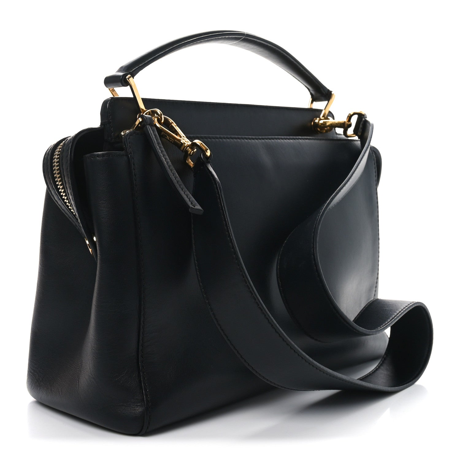 Fendi Vitello Baltico Studded Dotcom Satchel Black 4 of 10