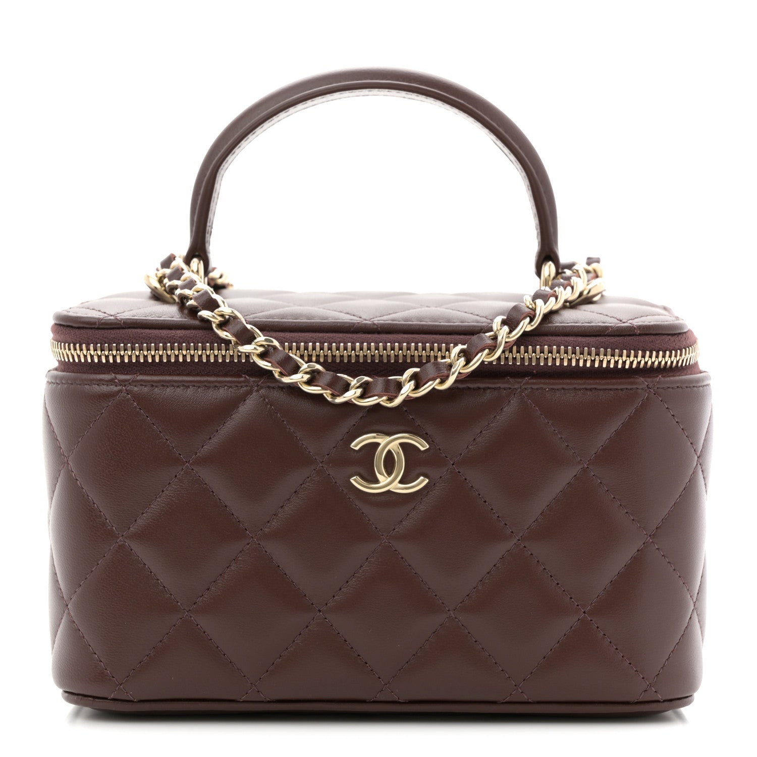 Chanel Lambskin Quilted Small Top Handle Vanity Case With Chain Dark Brown 1 of 11