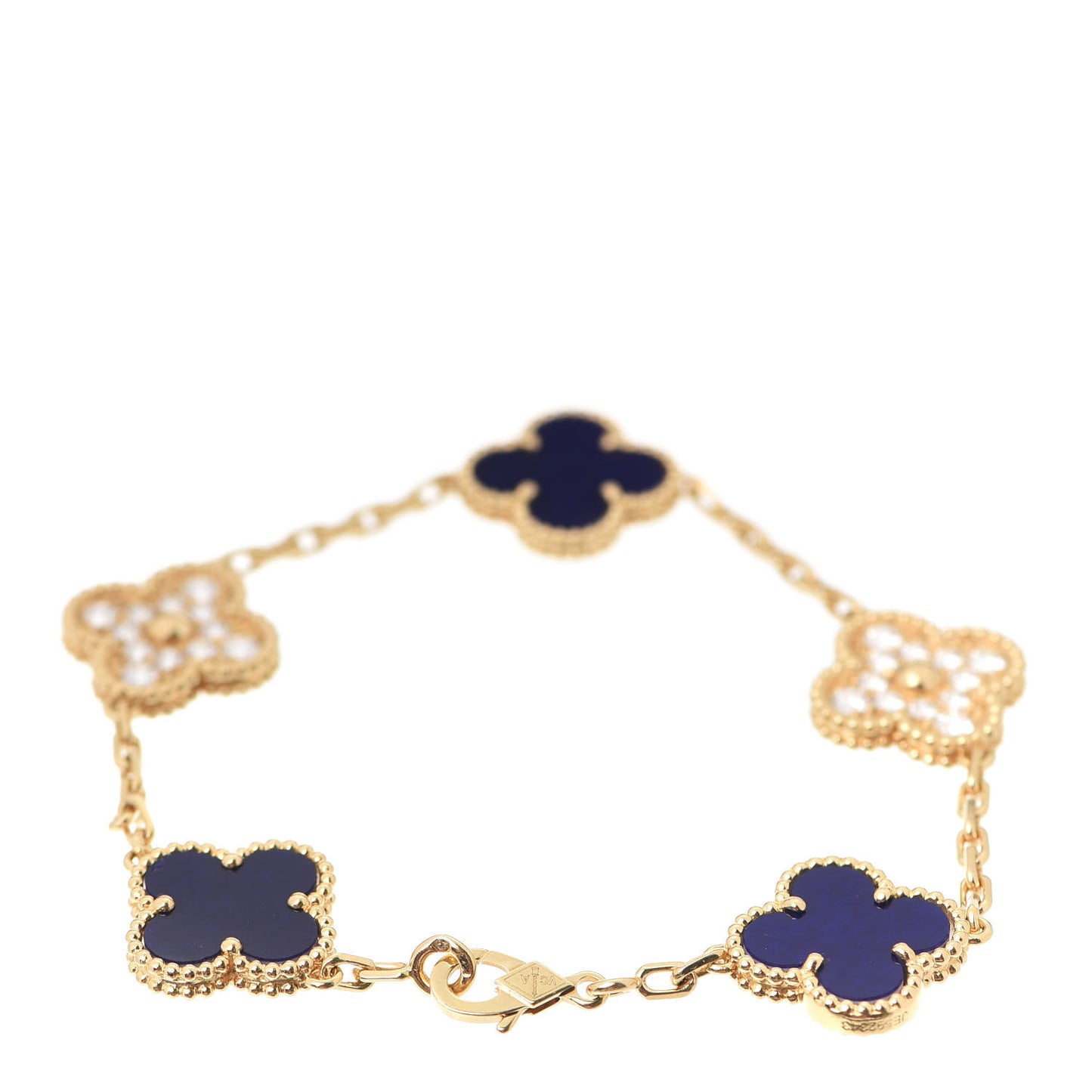 18K Yellow Gold Diamond Blue Sevres Porcelain 5 Motifs Vintage Alhambra Vendome Bracelet