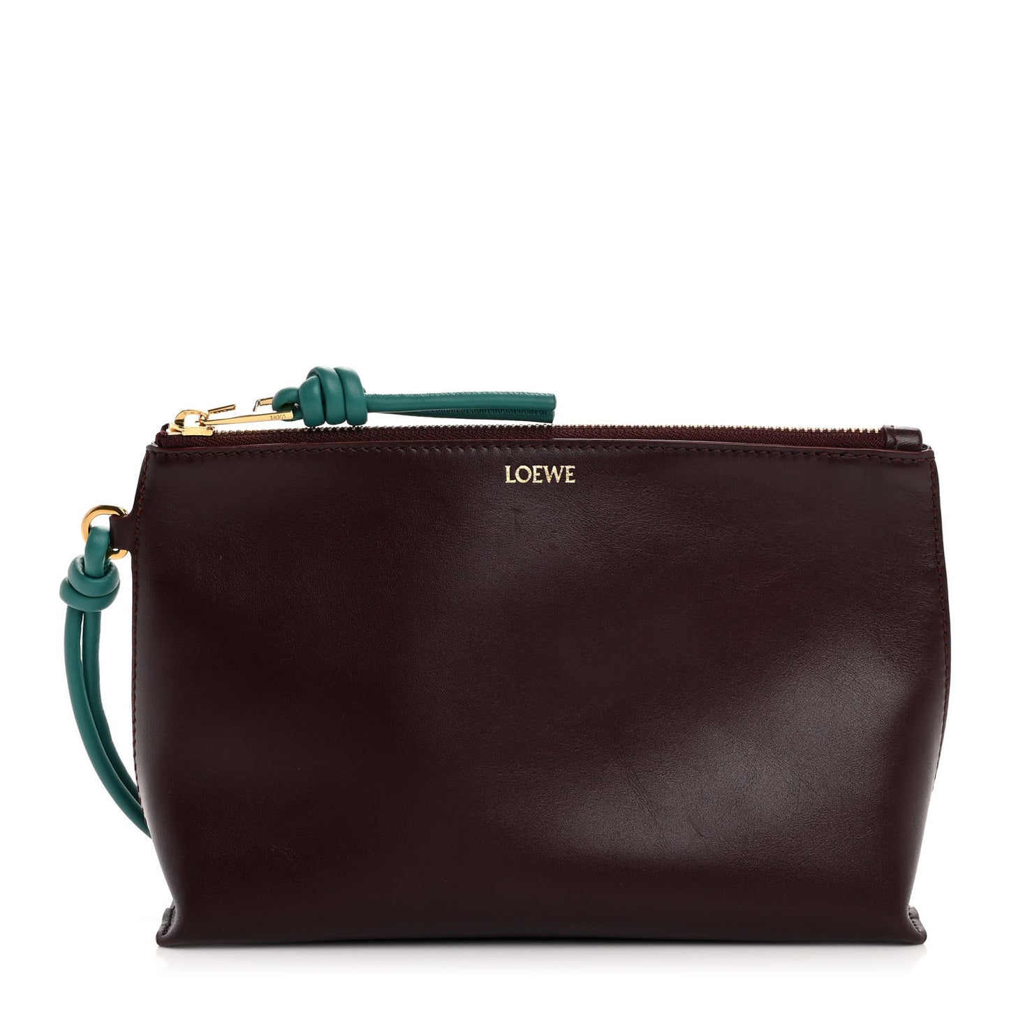 Shiny Nappa Calfskin Knot T Pouch Burgundy Emerald