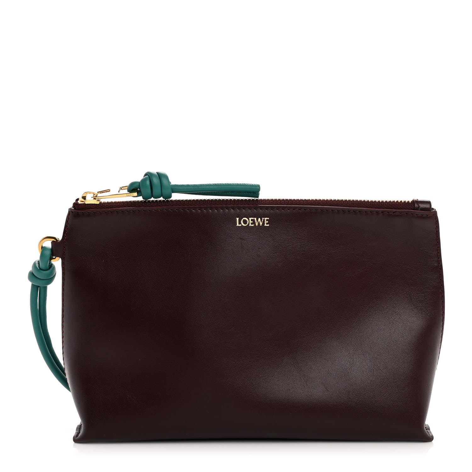 Loewe Shiny Nappa Calfskin Knot T Pouch Burgundy Emerald 1 of 7