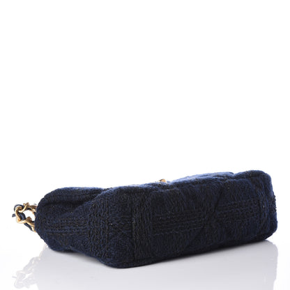 Chanel Tweed Quilted Medium 19 Flap Navy Blue Black 3 of 9