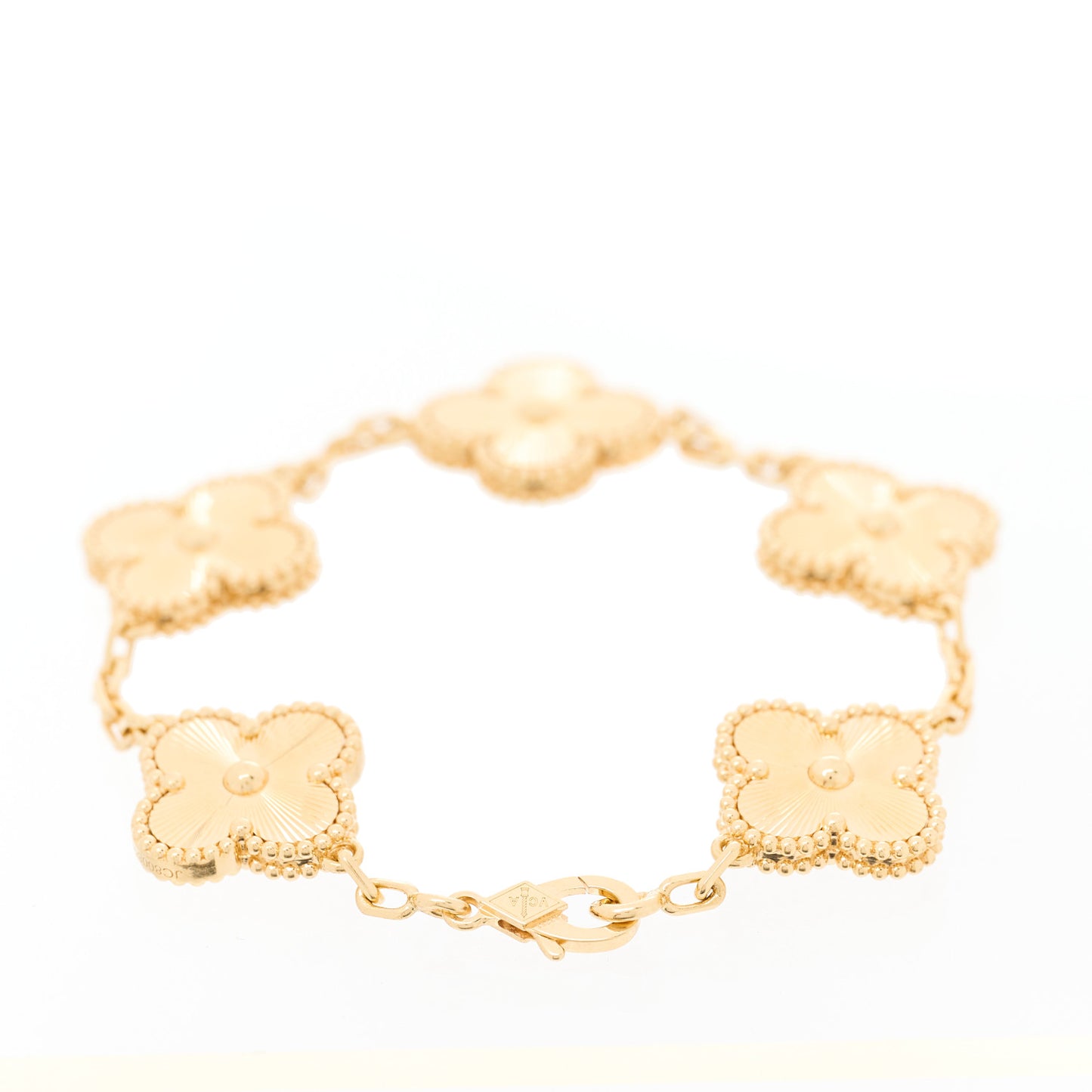 18K Yellow Gold 5 Motifs Guilloche Vintage Alhambra Bracelet