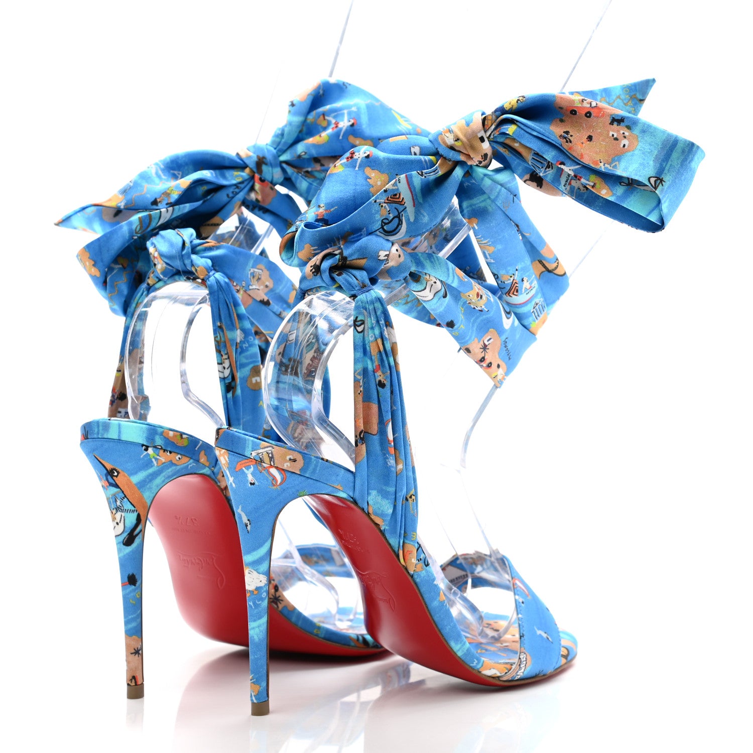 Christian Louboutin Crepe Satin Greekaba Du Desert 100 Sandal 37.5 Blue Multicolor 4 of 8