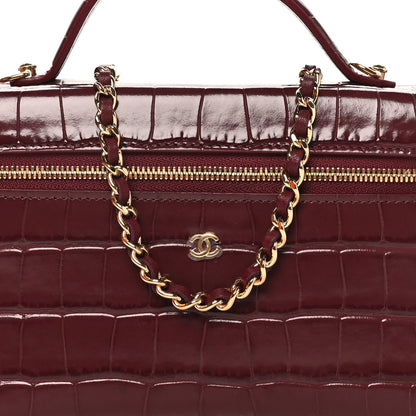 Chanel Calfskin Crocodile Embossed Crococo Top Handle Slim Vanity Case With Chain Dark Burgundy 8 of 11