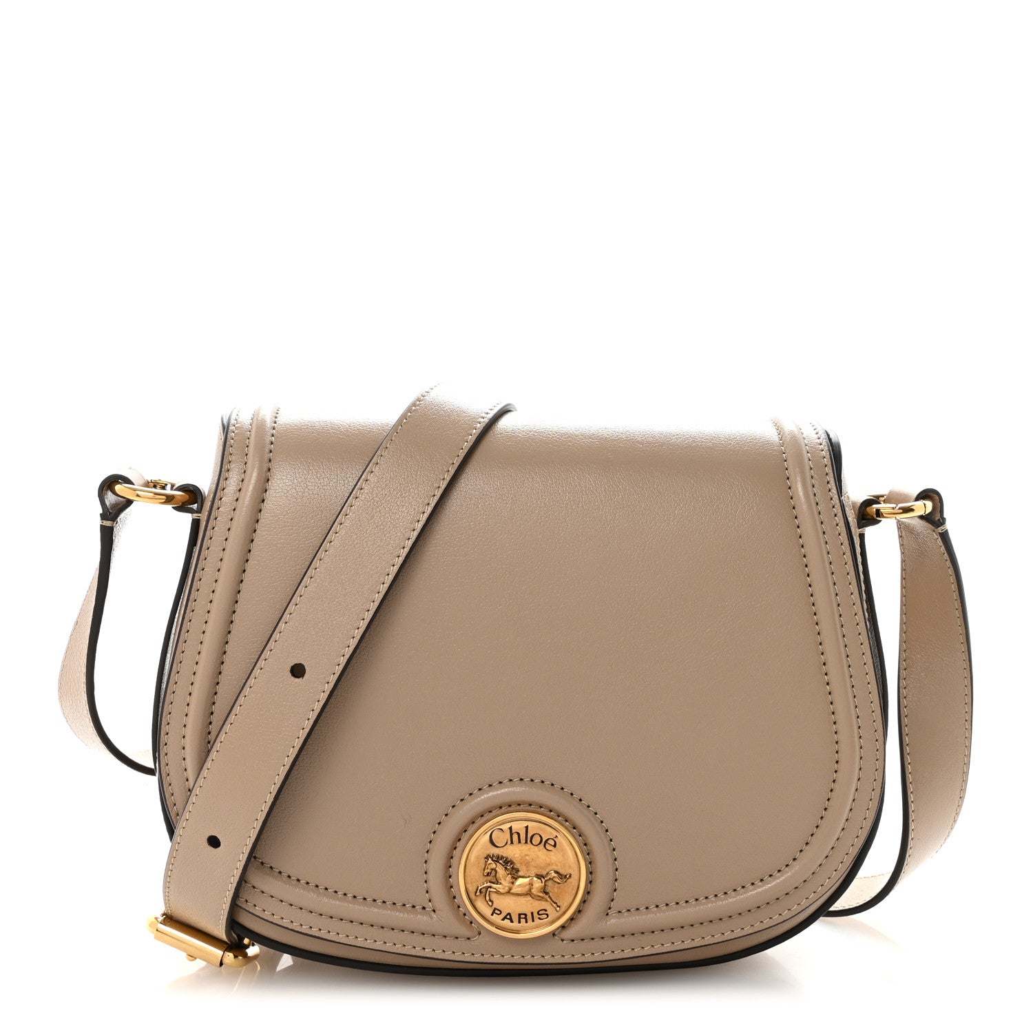 Chloe Grained Asian Water Buffalo Horse Medal Saddle Crossbody Bag Boyish Brown 1 of 10