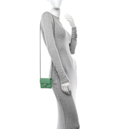 Chanel Caviar Quilted Flap Card Holder On Chain Light Green 3 of 9