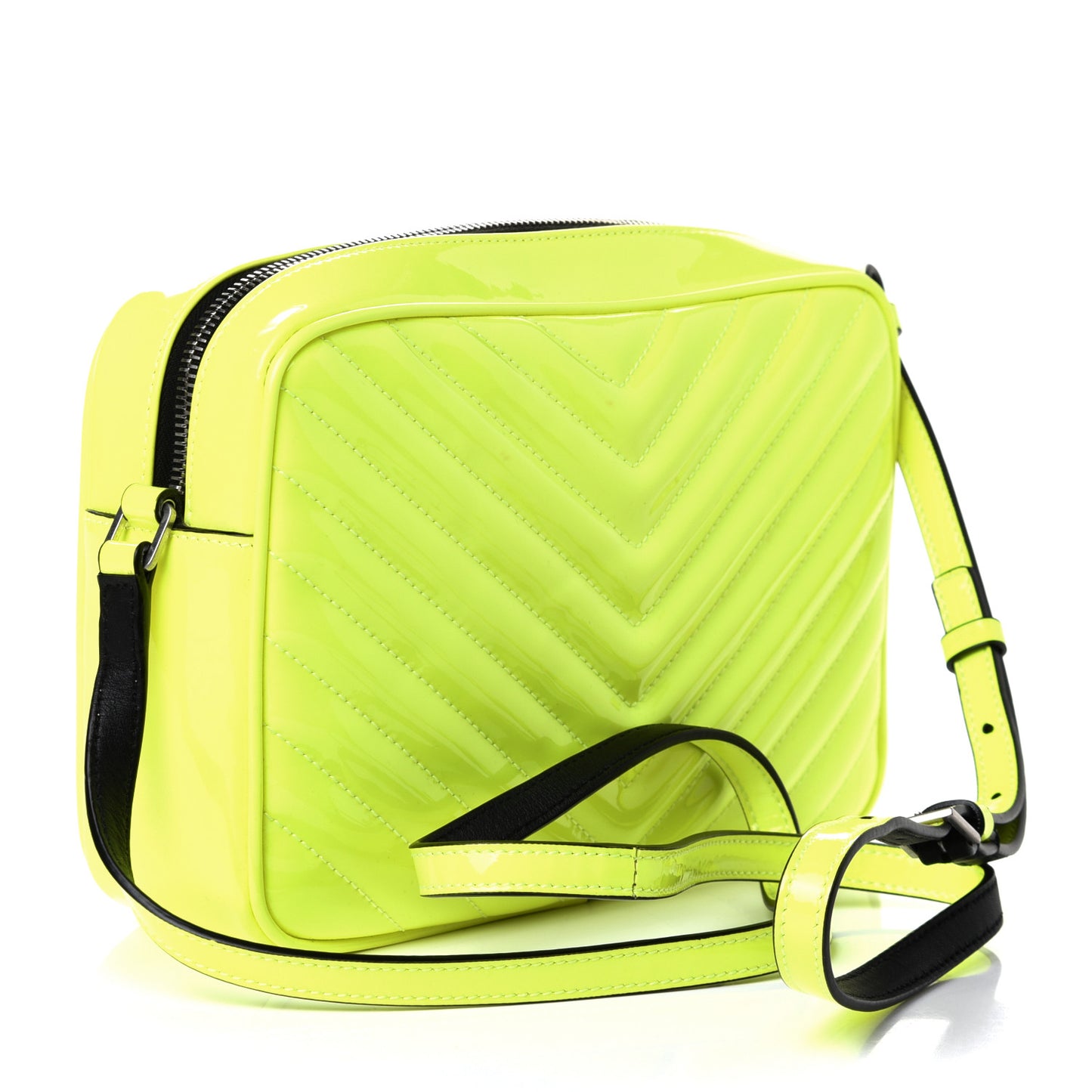 Patent Calfskin Matelasse Monogram Lou Camera Bag Neon Yellow